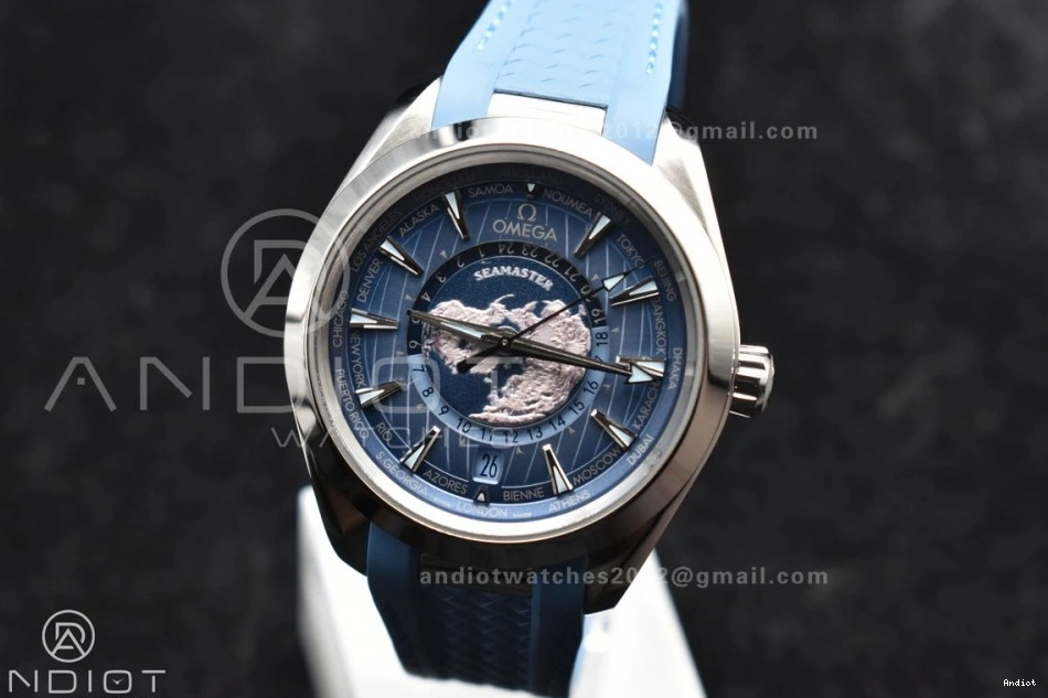 Best Strap 1:1 Summer VSF Clone A8938 Terra Rubber Aqua Worldtimer on Edition Super Blue Blue 43mm Dial GMT 0106